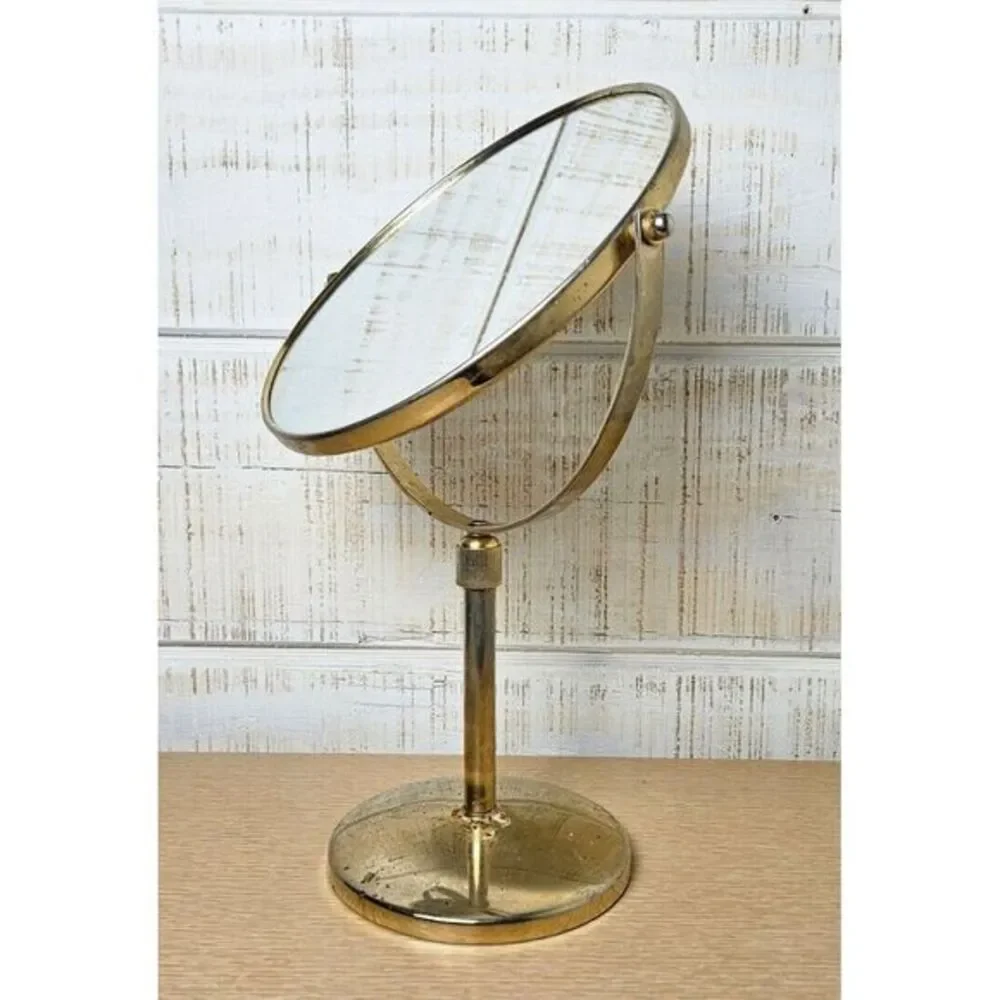 Vtg Gold Metal‎ Brass Vanity Double Mirror Swivel Standing